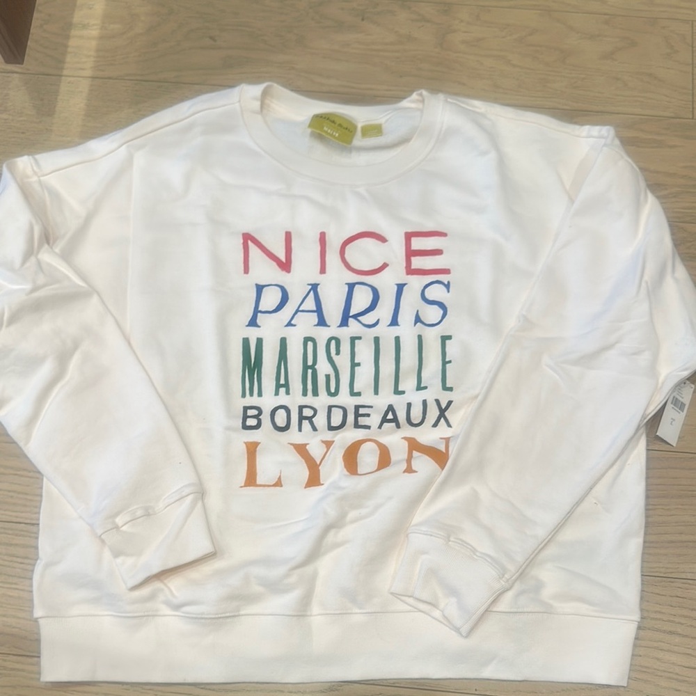 White Anthropologie Sweatshirt with Colorful City Names